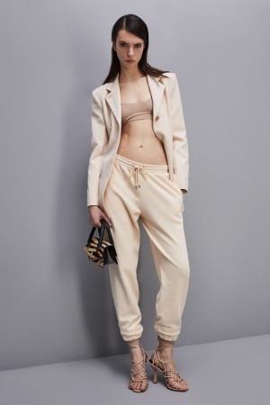 Patrizia Pepe Fleece Jogger Pants Beige | 853619-ZKL