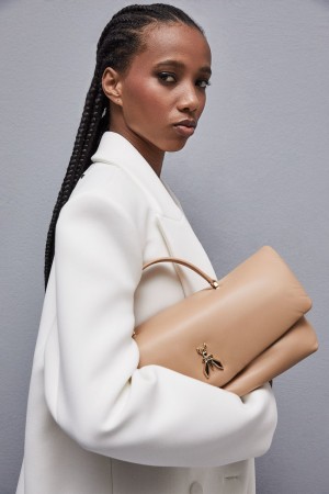 Patrizia Pepe Fly Bamby Leather Shoulder Bag Beige | 569132-BZI
