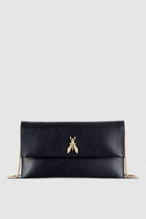 Patrizia Pepe Fly Leather Clutch Bag With Chain Schwarz | 720843-EAR