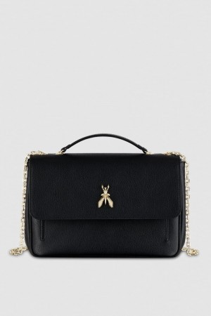 Patrizia Pepe Fly Leather Shoulder Bag With Chain Schwarz | 896402-RFA
