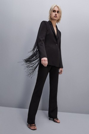 Patrizia Pepe Fringed Jacket Schwarz | 012574-QMB