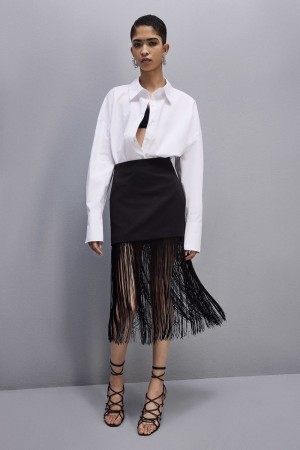 Patrizia Pepe Fringed Miniskirt Schwarz | 481723-UQE