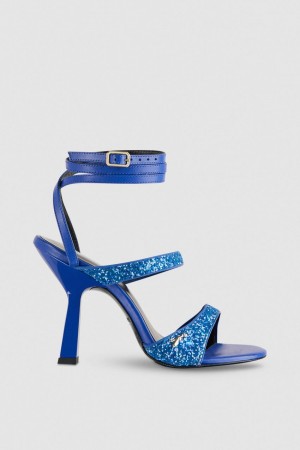 Patrizia Pepe Glitter-coated Fabric Heeled Sandal Blau | 971056-VES