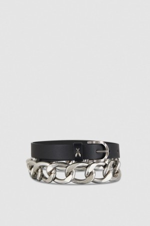 Patrizia Pepe Golden Maxi Chain Belt Schwarz | 067198-BFA