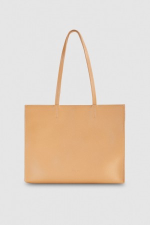 Patrizia Pepe Hammered Leather Shopping Bag Beige | 724813-YFE