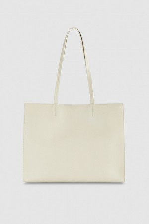 Patrizia Pepe Hammered Leather Shopping Bag Beige | 072935-MQE