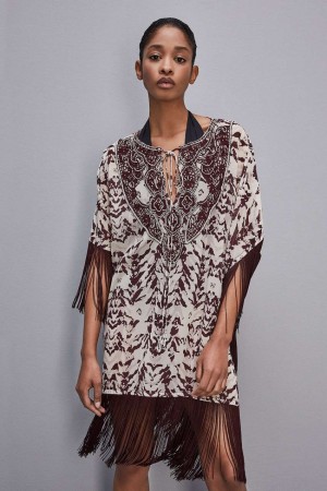Patrizia Pepe Hand-embroidered Kaftan With Georgette Fringing Mehrfarbig | 290385-TQS