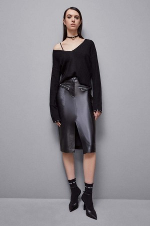 Patrizia Pepe High-waisted Midi Skirt In Faux Leather Schwarz | 912845-QHV
