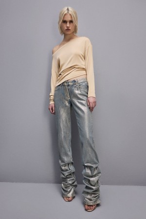 Patrizia Pepe Jersey Dropped Shoulder Sweater Beige | 461985-NSL