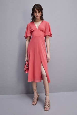 Patrizia Pepe Jeweled Dress In Georgette With Square Back Neckline Rosa | 906785-UYQ