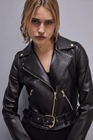 Patrizia Pepe Leather Biker Jacket Schwarz | 136809-OWJ