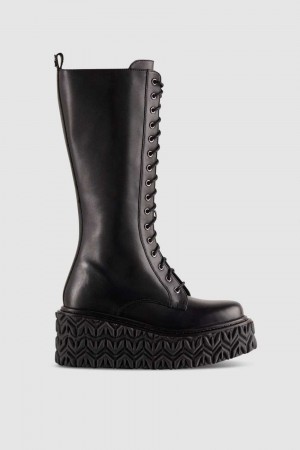 Patrizia Pepe Leather Boots With Side Zipper Schwarz | 490517-KYV