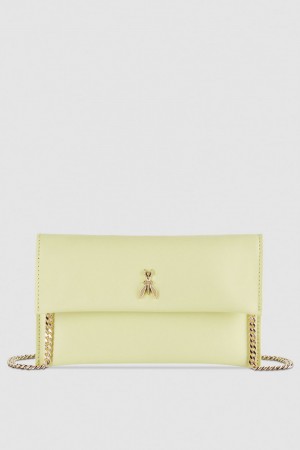 Patrizia Pepe Leather Clutch Bag With Chain Shoulder Strap Gelb | 650739-ETM