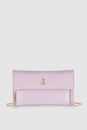 Patrizia Pepe Leather Clutch Bag With Chain Shoulder Strap Lila | 869314-SJA