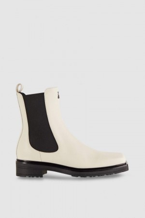 Patrizia Pepe Leather Square Toe Beatles Boots Beige | 984530-SOL
