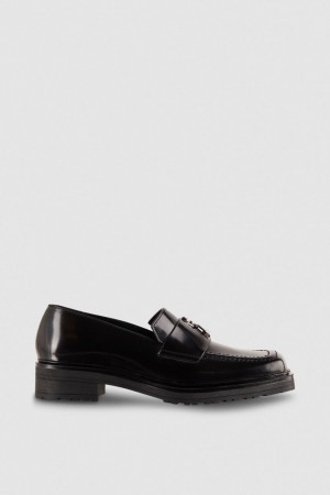 Patrizia Pepe Leather Square Toe Moccasins Schwarz | 310482-DFK