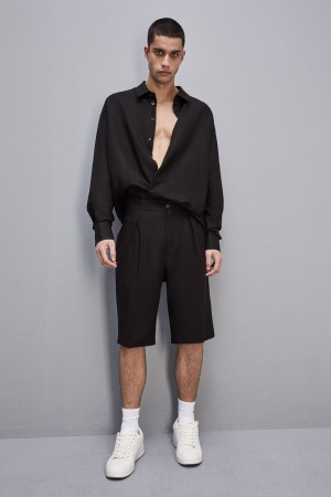 Patrizia Pepe Linen And Viscose Blend Knee-length Shorts Schwarz | 098132-RAU