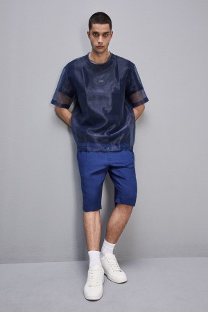Patrizia Pepe Linen And Viscose Blend Knee-length Shorts Hellblau | 012386-GMS