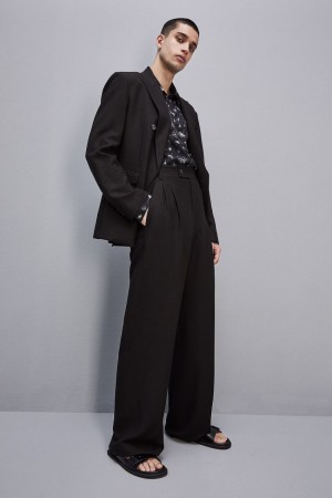Patrizia Pepe Linen And Viscose Blend Pleated Pants Schwarz | 162475-FPW