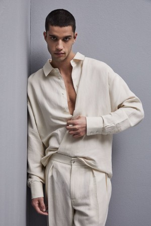 Patrizia Pepe Linen And Viscose Oversized Shirt Beige | 483526-JIW