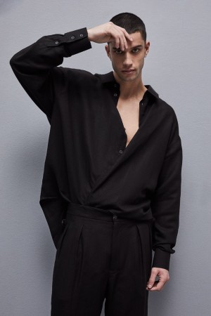 Patrizia Pepe Linen And Viscose Oversized Shirt Schwarz | 853421-WTE
