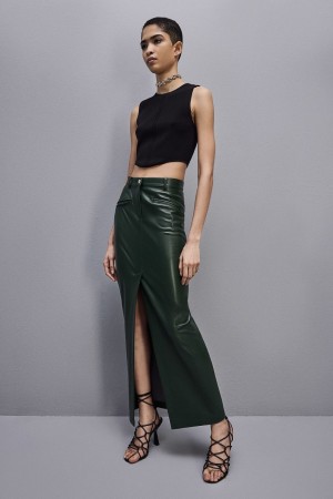 Patrizia Pepe Long Skirt In Coated Fabric Grün | 846305-KMG