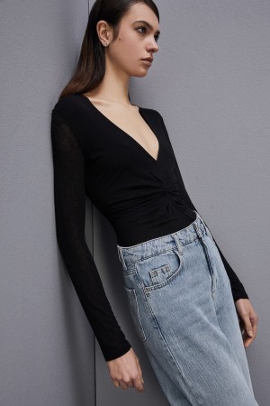 Patrizia Pepe Long-sleeved Jersey T-shirt Schwarz | 168704-GQA