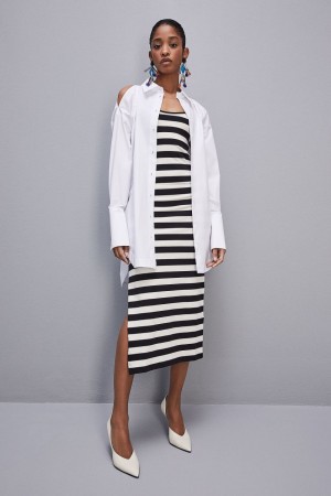 Patrizia Pepe Long-sleeved Oversized Cotton Shirt Weiß | 067285-ZDN
