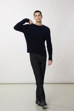 Patrizia Pepe Long-sleeved Ribbed Sweater Blau | 765493-SEH
