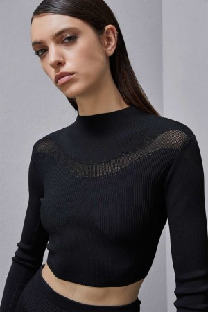 Patrizia Pepe Long-sleeved Viscose Blend Sweater Schwarz | 937281-SXM