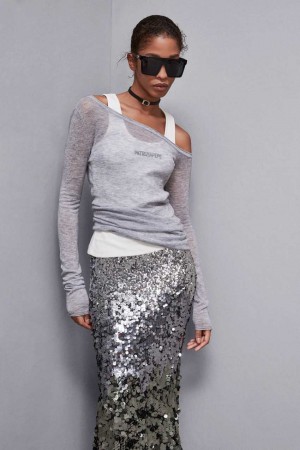 Patrizia Pepe Long-sleeved Wool Sweater Grau | 592741-ANY