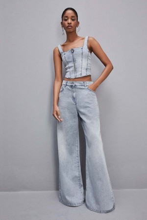 Patrizia Pepe Low Rise Oversized Denim Jeans Hellblau | 827935-KJQ