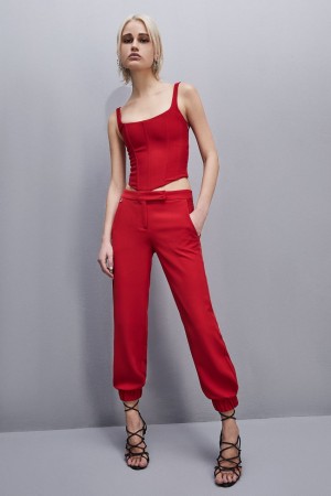 Patrizia Pepe Low-waisted Jogger Pants Rot | 591860-FMJ