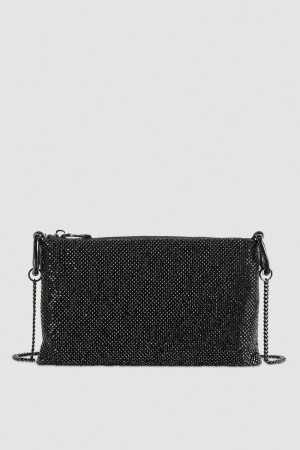Patrizia Pepe Maxichain Rhinestone Clutch Bag Schwarz | 382947-GXK