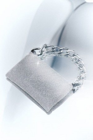Patrizia Pepe Maxichain Rhinestone Clutch Bag Silber | 039721-UOX