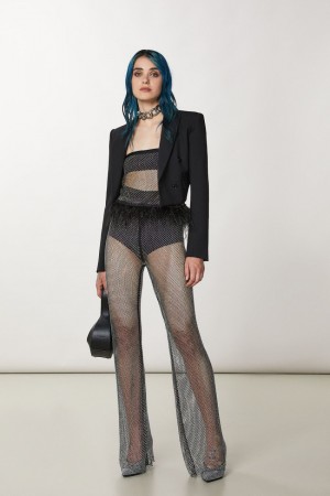 Patrizia Pepe Mesh Pants With Rhinestones Schwarz | 856274-FTW