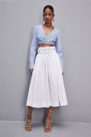Patrizia Pepe Midi Flared Skirt With Belt Weiß | 968524-WYU