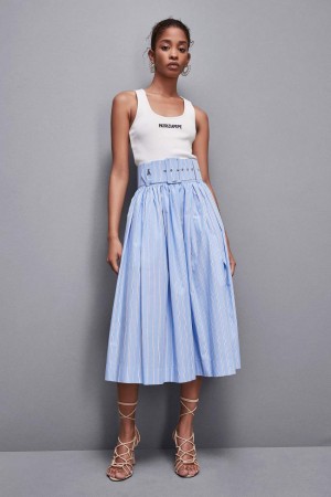 Patrizia Pepe Midi Flared Skirt With Belt Hellblau | 378260-SER