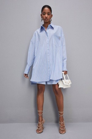 Patrizia Pepe Mini Over Shirt Dress Hellblau | 536729-DZT
