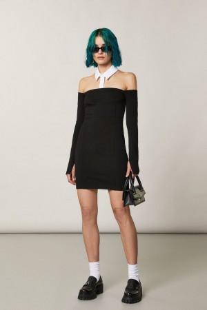Patrizia Pepe Mini Sheath Dress With Collar Schwarz | 108796-QJL
