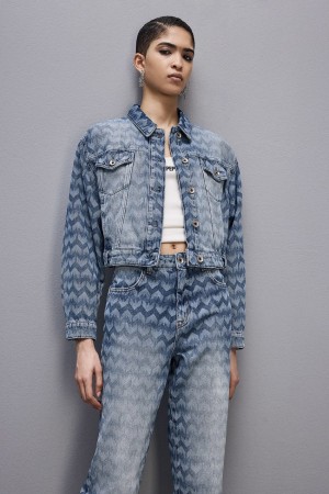 Patrizia Pepe Monogram Denim Jacket Blau | 965081-ZHK
