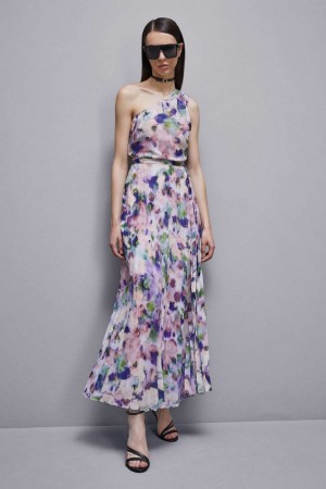 Patrizia Pepe One-shoulder Pleated Chiffon Dress Mehrfarbig | 081924-YFL
