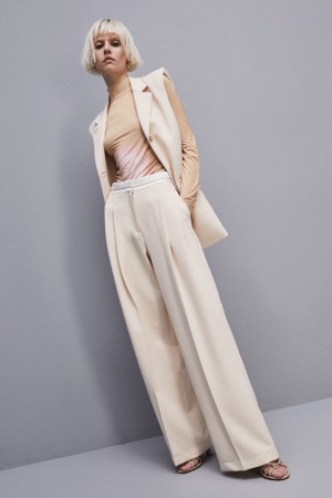 Patrizia Pepe Palazzo Pants In Technical Fabric Beige | 691803-YJF