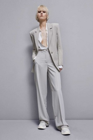 Patrizia Pepe Pinstriped One-button Flannel Blazer Grau | 586904-SKU