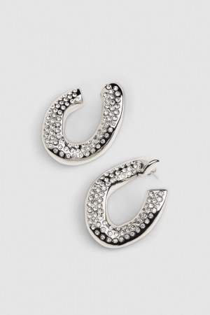 Patrizia Pepe Rhinestone Maxichain Earrings Silber | 875139-XAJ