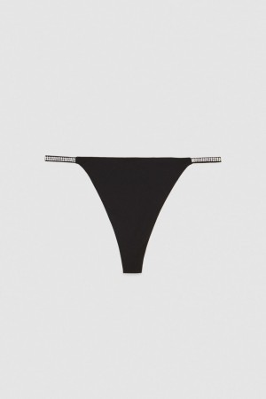 Patrizia Pepe Rhinestone-decorated Jersey Thong Schwarz | 324705-MGH