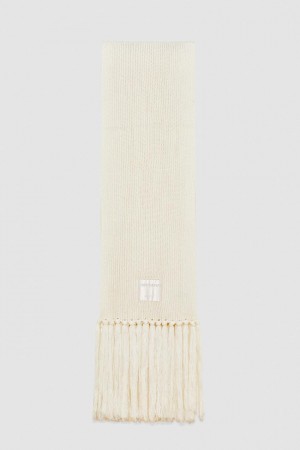 Patrizia Pepe Ribbed Scarf With Fabric Fringes Beige | 589360-BVL