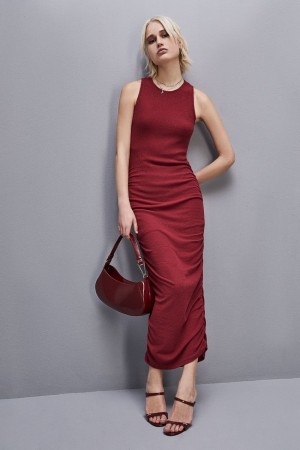 Patrizia Pepe Ribbed Viscose Dress Rot | 180579-LEK