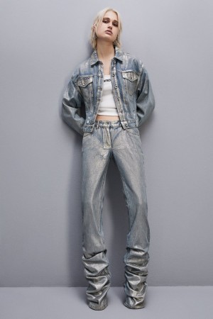 Patrizia Pepe Ruffled Denim Pants Gold | 468935-LFC
