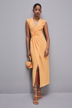 Patrizia Pepe Sablè Crepe Blazer Dress Orange | 430582-ZNR